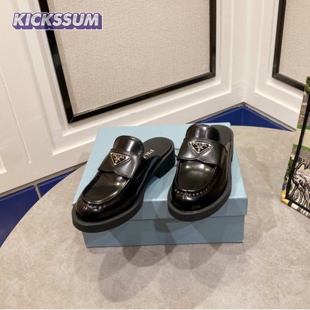 PRADA CHOCOLATE BRUSHED LEATHER MULES BLACK - PA005