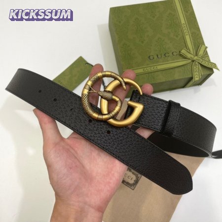 GUCCI LEATHER BELT WITH DOUBLE G BUCKLE WITH SNAKE
