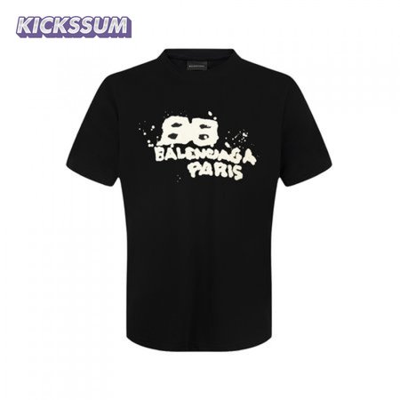 Balenciaga Men's Hand Drawn BB Icon Medium Fit Vintage T-Shirt Black/Beige