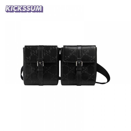 Gg Embossed Belt Bag Black Gg Embossed Leather Cotton Linen Lining GBB021