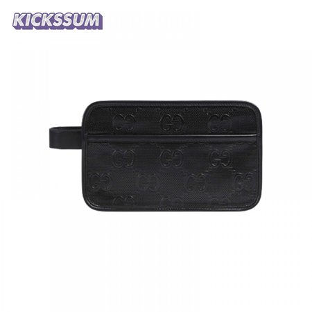 Gg Embossed Cosmetic Case Black Gg Embossed Leather Cotton Linen Lining GBB020