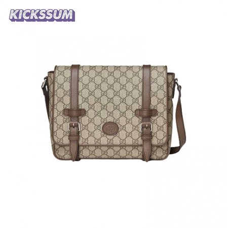 Gucci Messenger Bag Beige/Ebony Gg Supreme Canvas Brown Leather Trim GMB008