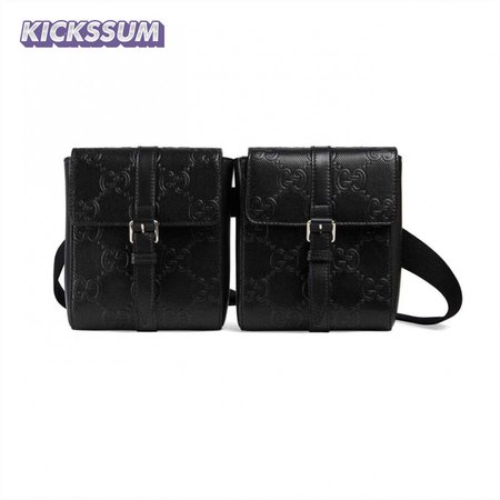 GG EMBOSSED BELT BAG BLACK GG EMBOSSED LEATHER COTTON LINEN LINING - GBC16