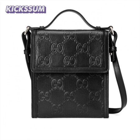 GG EMBOSSED MESSENGER BAG BLACK GG EMBOSSED LEATHER COTTON LINEN LINING - GBC07