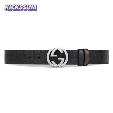 GUCCI SIGNATURE BELT WITH SILVER G BUCKLE - B49
