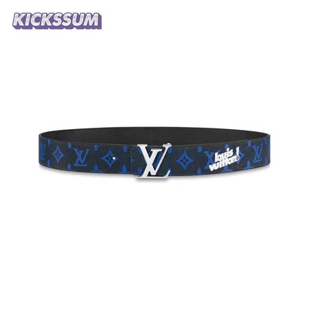 initiales everyday 40mm reversible belt blue monogram black calf leather - b79