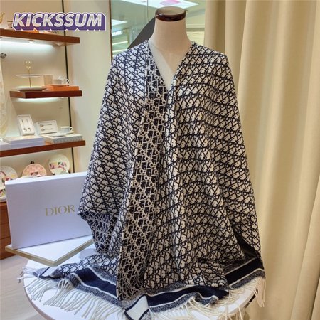 dior blue cashmere oblique print cape shawl