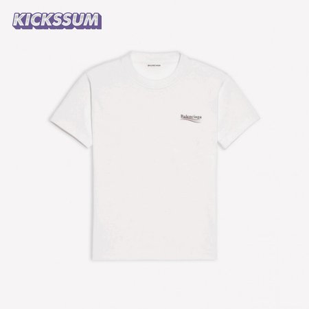 BALENCIAGA POLITICAL CAMPAIGN SMALL FIT T-SHIRT IN WHITE VINTAGE JERSEY - BB38