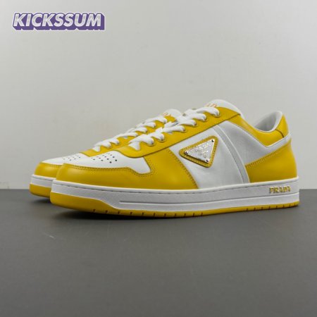 Prada Downtown Low Top Sneakers Leather White Yellow Sun