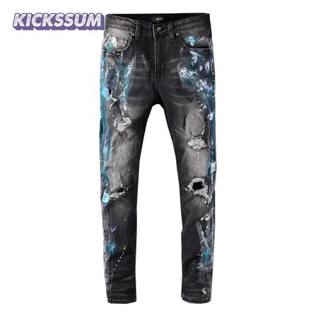 Amiri Blue Splatter Jeans Black