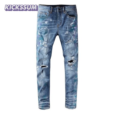 Amiri Blue Splatter Jeans Blue