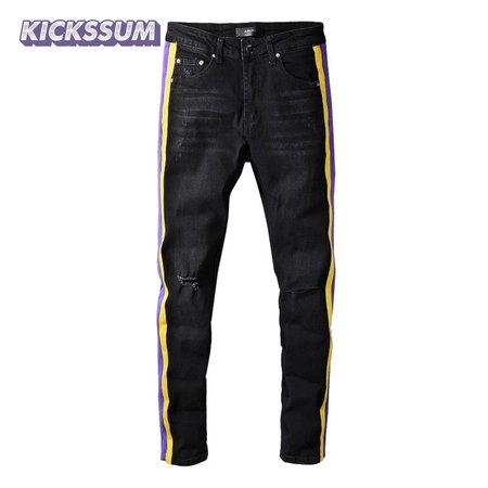 Amiri Patch Rip Jeans Black / Purple / Yellow