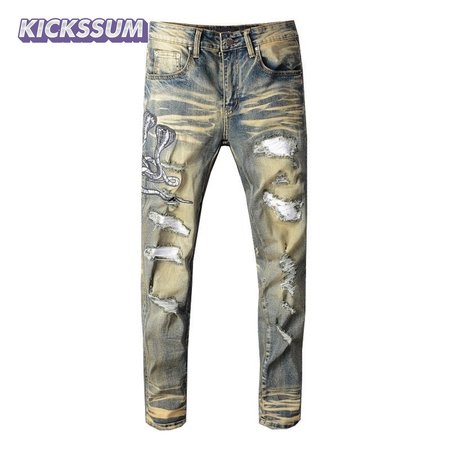 Amiri Blasted Cobra Jeans Yellow/Blue