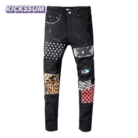 Amiri Camo Patch Jeans Black