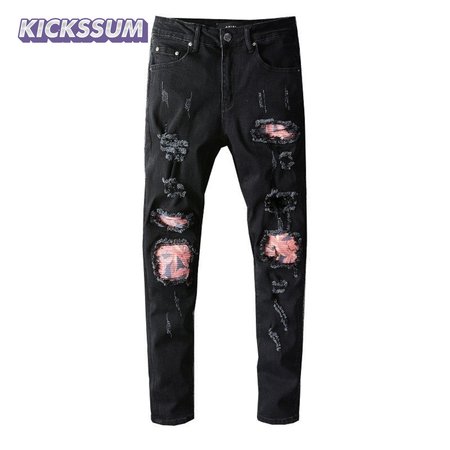 Amiri Design Rip Jeans Black/Red