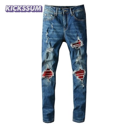 Amiri Design Rip Jeans Dark blue / Red