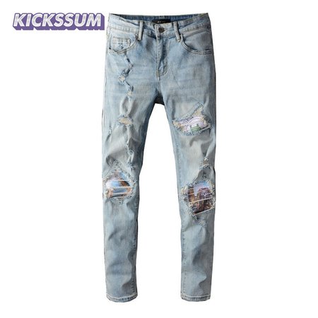 Amiri Design Rip Jeans Light Blue