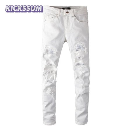 Amiri Rhinestone Jeans White
