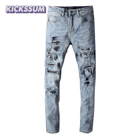Amiri Rhinestone Rip Jeans Blue / Black