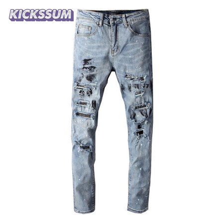 Amiri RhineStone Splatter Jeans Light Blue