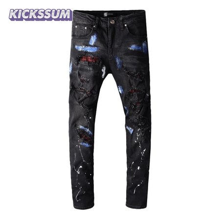 Amiri Rhinestone Splatter Jeans Black/Blue/Red