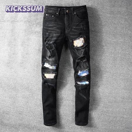 Amiri Rip Jeans Black / Blue / Orange