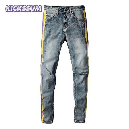 Amiri Rip Jeans Blue / Yellow / Purple