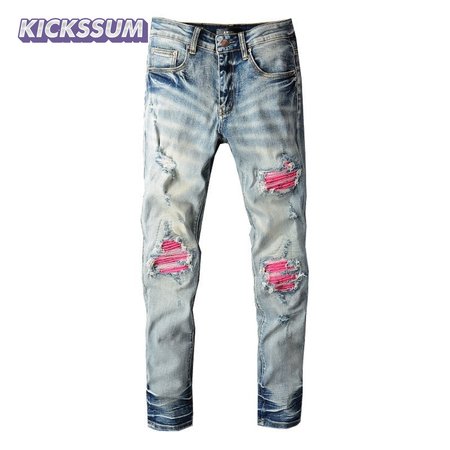 Amiri Rip Jeans Blue / Pink