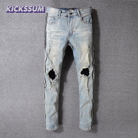 Amiri Striped Rip Jeans Light Blue / Black