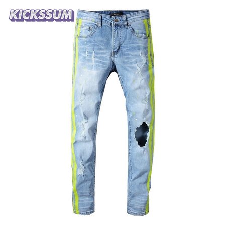Amiri Stripes Rip Jeans Light Blue/Neon