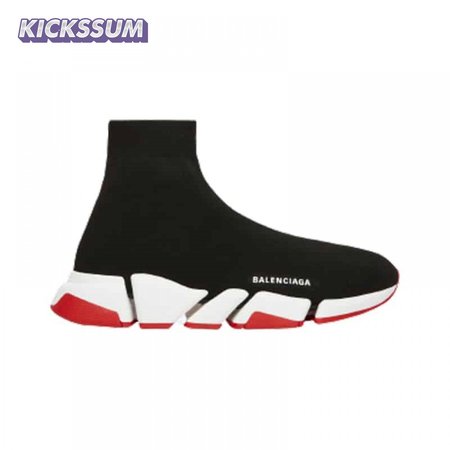 BALENCIAGA SPEED 2.0 SNEAKER IN BLACK, WHITE AND RED RECYCLED KNIT - BB144