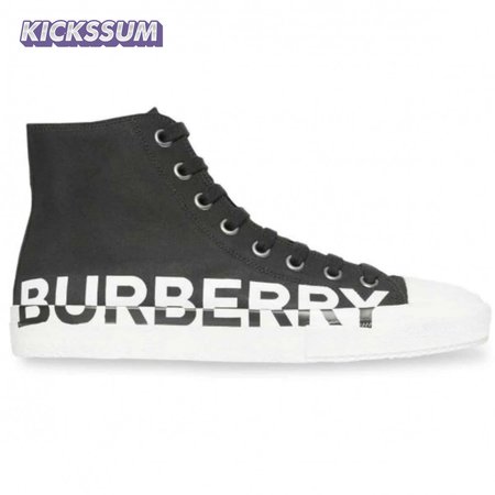 BURBERRY LOGO PRINT GABARDINE HIGH-TOP SNEAKERS - BBR31
