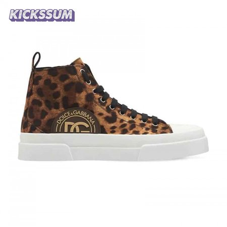 DOLCE AND GABBANA COTTON DRILL PORTOFINO LIGHT MID-TOP SNEAKERS WITH LEOPARD PRINT - DG110