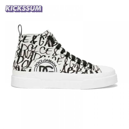 DOLCE AND GABBANA CANVAS PORTOFINO LIGHT MID-TOP SNEAKERS WITH DG LOGO PRINT - DG109