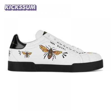 DOLCE AND GABBANA PORTOFINO WASP PRINT SNEAKERS IN WHITE - DG104