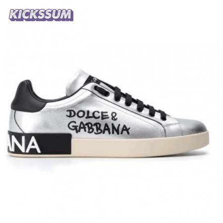 DOLCE AND GABBANA LOGO PRINT POSITANO LEATHER SNEAKERS - DG94