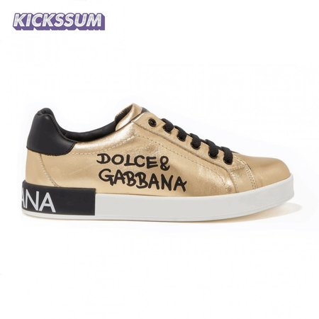 DOLCE AND GABBANA LOGO PRINT POSITANO LEATHER SNEAKERS - DG95