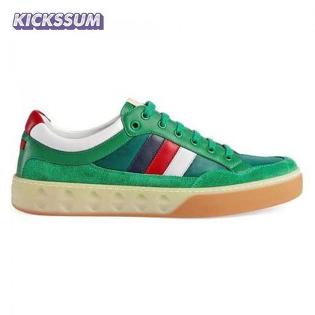 GUCCI MEN'S GREEN LEATHER AND NYLON SNEAKERS - GC61