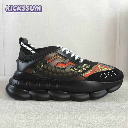 VERSACE BLACK RED AND MULTICOLOURED CHAIN REACTION SNEAKERS - VS18