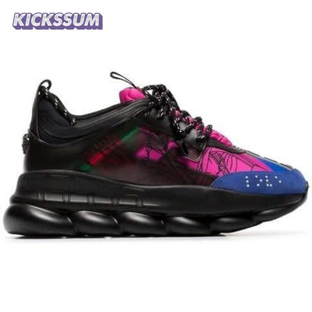 VERSACE BLACK AND MULTICOLOURED CHAIN REACTION SNEAKERS - VS8